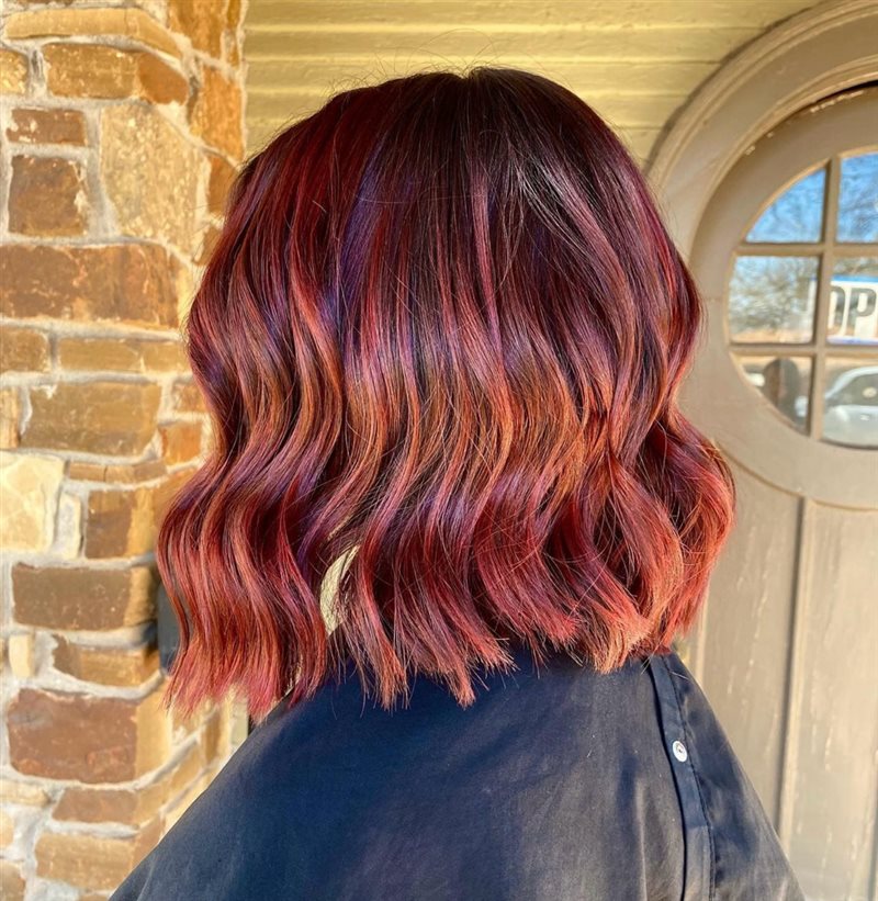 A short bob with copper tones, pictured on Hailey Allen’s cut and style listing.